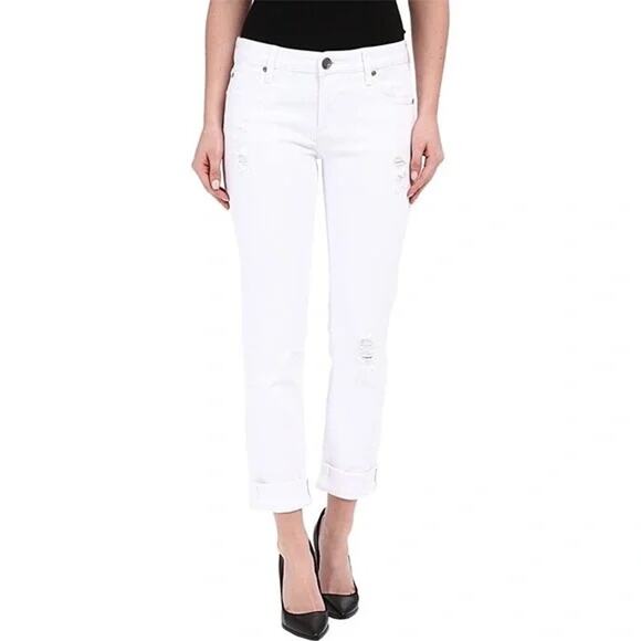 Kut from the Kloth Denim - Kut from the Kloth White Catherine Boyfriend Jean Distressed Sz 4 Casual Denim